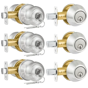 3 Pack Entry Door Lock and Single Cylinder Deadbolt Combo Set, Keyed Alike Satin Nickel Exterior Door Knobs with Lock&Keys, Round Ball Door Locksets with Deadbolt for Entrance and Front Door 3 Pack Entry Door Lock and Single Cylinder Deadbolt Combo Set, Keyed Alike Satin Nickel Exterior Door Knobs with Lock&Keys, Round Ball Door Locksets with Deadbolt for Entrance and Front Door