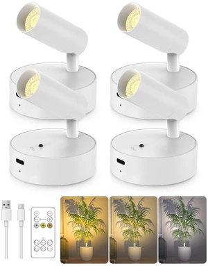 Spotlights Indoor with Remote, 3000Mah Rechargeable Wireless Plant Light Up Lights with 3 Colors & Dimmer, Small LED Picture Lights for Painting, Artwork, Accent Lighting, 4 Pack White Spotlights Indoor with Remote, 3000Mah Rechargeable Wireless Plant Light Up Lights with 3 Colors & Dimmer, Small LED Picture Lights for Painting, Artwork, Accent Lighting, 4 Pack White