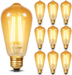 E26 Edison Bulbs 60W, 2200K Amber Warm, Amber Glass, 600LM, 10-Pack 6W LED Edison Bulb ST64, Vintage LED Light for Home, Non-Dimmable, CRI 80 E26 Edison Bulbs 60W, 2200K Amber Warm, Amber Glass, 600LM, 10-Pack 6W LED Edison Bulb ST64, Vintage LED Light for Home, Non-Dimmable, CRI 80