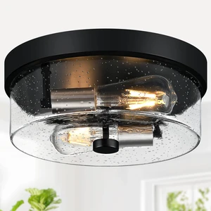 Flush Mount Ceiling Light Fixtures, 2-Light Black and Silver Ceiling Mount for Farmhouse with Seeded Glass Lampshade, Industrial Flush Mount Light Fixture for Hallway, Kitchen, Entryway and Foyer Flush Mount Ceiling Light Fixtures, 2-Light Black and Silver Ceiling Mount for Farmhouse with Seeded Glass Lampshade, Industrial Flush Mount Light Fixture for Hallway, Kitchen, Entryway and Foyer