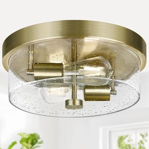 Flush Mount Ceiling Light Fixtures, 2-Light Brass Ceiling Mount for Farmhouse with Seeded Glass Lampshade, Industrial Hall Flush Mount Light Fixture for Hallway, Kitchen, Entryway, Bedroom and Foyer Flush Mount Ceiling Light Fixtures, 2-Light Brass Ceiling Mount for Farmhouse with Seeded Glass Lampshade, Industrial Hall Flush Mount Light Fixture for Hallway, Kitchen, Entryway, Bedroom and Foyer
