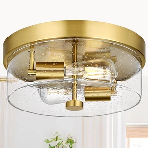 Flush Mount Ceiling Light Fixtures, 2-Light Gold Ceiling Mount for Farmhouse with Seeded Glass Lampshade, Industrial Flush Mount Light Fixture Farmhouse for Hallway, Kitchen, Entryway and Foyer Flush Mount Ceiling Light Fixtures, 2-Light Gold Ceiling Mount for Farmhouse with Seeded Glass Lampshade, Industrial Flush Mount Light Fixture Farmhouse for Hallway, Kitchen, Entryway and Foyer