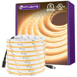 COB LED Strip Lights Warm White 2700K, 16.4ft 24V Tape, UL Listed 2560 LEDs, 350+ lm/ft, CRI 90+, IP30, High Density, Cuttable, Rope Lighting for Kitchen Cabinets, Power Source Not Included COB LED Strip Lights Warm White 2700K, 16.4ft 24V Tape, UL Listed 2560 LEDs, 350+ lm/ft, CRI 90+, IP30, High Density, Cuttable, Rope Lighting for Kitchen Cabinets, Power Source Not Included