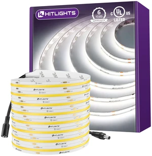 COB LED Strip Lights Cool White 5000K, 16.4ft 24V Tape, UL Listed 2560 LEDs, 350+ lm/ft, CRI 90+, IP30, High Density, Cuttable, Rope Lighting for Kitchen Cabinets, Power Source Not Included COB LED Strip Lights Cool White 5000K, 16.4ft 24V Tape, UL Listed 2560 LEDs, 350+ lm/ft, CRI 90+, IP30, High Density, Cuttable, Rope Lighting for Kitchen Cabinets, Power Source Not Included