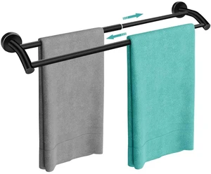 Black Telescopic Double Towel Bar Wall Mount 14.5-24.8Inch Rustproof Towel Rack with Widened Spacing, Scratch-resistant & Durable for Bathroom Kitchen RV Black Telescopic Double Towel Bar Wall Mount 14.5-24.8Inch Rustproof Towel Rack with Widened Spacing, Scratch-resistant & Durable for Bathroom Kitchen RV