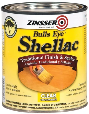 Clear Shellac, 1 Qt Bulls Eye Clear shellac, Quart. Fast-dry natural shellac seals & finishes wood, blocks stains & knots; classic warm/clear. - Household Varnishes Clear Shellac, 1 Qt Bulls Eye Clear shellac, Quart. Fast-dry natural shellac seals & finishes wood, blocks stains & knots; classic warm/clear. - Household Varnishes