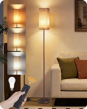 64.2'' Dimmable Floor Lamp for Living Room with Remote and Foot Switch, Corner Floor Lamp for Bedroom, Includes 10W A19 Bulb, Modern Standing Tall Lamp, ETL Listed Brown and Beige VE17LD05 64.2'' Dimmable Floor Lamp for Living Room with Remote and Foot Switch, Corner Floor Lamp for Bedroom, Includes 10W A19 Bulb, Modern Standing Tall Lamp, ETL Listed Brown and Beige VE17LD05