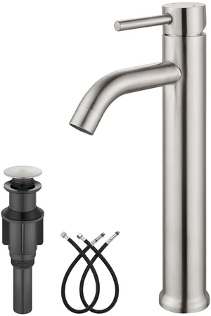 Brushed Nickel Vessel Sink Faucet Tall Bathroom Faucet Stainless Steel Bathroom Sink Faucet Single Handle One Hole Round Body with Pop up Drain Basin Bowl Vanity Lavatory Mixer Tap Brushed Nickel Vessel Sink Faucet Tall Bathroom Faucet Stainless Steel Bathroom Sink Faucet Single Handle One Hole Round Body with Pop up Drain Basin Bowl Vanity Lavatory Mixer Tap