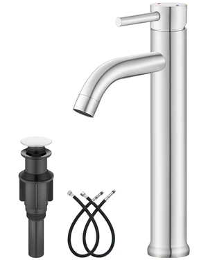 Polish Chrome Vessel Sink Faucet Tall Bathroom Faucet Stainless Steel Bathroom Sink Faucet Single Handle One Hole Round Body with Pop up Drain Basin Bowl Vanity Lavatory Mixer Tap Polish Chrome Vessel Sink Faucet Tall Bathroom Faucet Stainless Steel Bathroom Sink Faucet Single Handle One Hole Round Body with Pop up Drain Basin Bowl Vanity Lavatory Mixer Tap