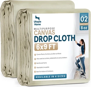 Canvas Drop Cloth 6x9 Ft, Drop Cloth for Painting, 2 Pack Washable and Reusable, Canvas Fabric, Furniture & Floor Protection, Highly Absorbent, Duck Dropcloth Canvas Drop Cloth 6x9 Ft, Drop Cloth for Painting, 2 Pack Washable and Reusable, Canvas Fabric, Furniture & Floor Protection, Highly Absorbent, Duck Dropcloth