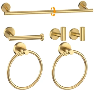 Brushed Gold Bathroom Hardware Set 6-Pieces Towel Bar Set Stainless Steel Bathroom Accessory Set 23.6 Inch Wall Mounted Towel Rack Brushed Gold Bathroom Hardware Set 6-Pieces Towel Bar Set Stainless Steel Bathroom Accessory Set 23.6 Inch Wall Mounted Towel Rack