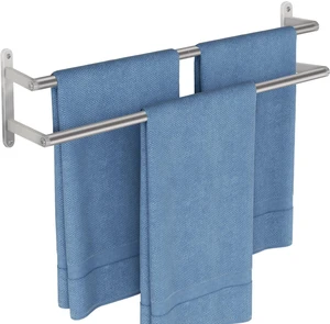Double Towel Bar, 24Inch Towel Rack for Bathroom, Stainless Steel Double Bath Towel Bar, Wall Mounted Towel Holder, Double Towel Rod Towel Rail Hanger for Wall, Kitchen (Brush Nickel) Double Towel Bar, 24Inch Towel Rack for Bathroom, Stainless Steel Double Bath Towel Bar, Wall Mounted Towel Holder, Double Towel Rod Towel Rail Hanger for Wall, Kitchen (Brush Nickel)