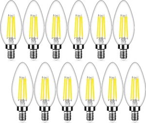12-Pack Dimmable E12 LED Candelabra Bulbs 40Watt Equivalent, 5000K Daylight White, 450Lumens, 4W B11 Vintage Chandelier Light Bulbs, LED Filament Clear Glass Candle Lamp for Ceiling Fan Home Decor 12-Pack Dimmable E12 LED Candelabra Bulbs 40Watt Equivalent, 5000K Daylight White, 450Lumens, 4W B11 Vintage Chandelier Light Bulbs, LED Filament Clear Glass Candle Lamp for Ceiling Fan Home Decor
