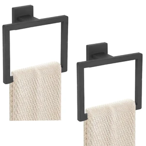 2-Piece Towel Ring - Hand Towel Holder for Bathroom - Matte Black Stainless Steel Towel Holder, Towel Racks for Bathroom, Square Modern Design Hand Towel Holder, Contemporary Hand Towel Bar 2-Piece Towel Ring - Hand Towel Holder for Bathroom - Matte Black Stainless Steel Towel Holder, Towel Racks for Bathroom, Square Modern Design Hand Towel Holder, Contemporary Hand Towel Bar