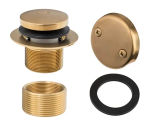 Tip-Toe Bathtub Drains Trim Set with Two-Hole Overflow Faceplate, Replacement Bath Drain Trim Kit with 2-Hole Overflow Faceplate and Universal Fine/Coarse Thread (Brushed Gold) Tip-Toe Bathtub Drains Trim Set with Two-Hole Overflow Faceplate, Replacement Bath Drain Trim Kit with 2-Hole Overflow Faceplate and Universal Fine/Coarse Thread (Brushed Gold)