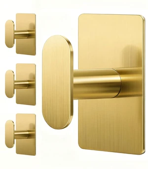 Adhesive Towel Hooks: 20LB Extra Strong Wall Hanger, Gold 4 Pack Adhesive Towel Hooks: 20LB Extra Strong Wall Hanger, Gold 4 Pack