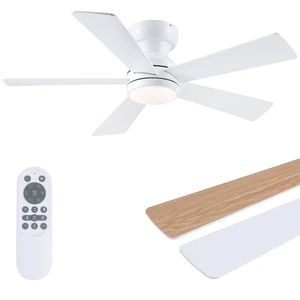 46" Flush Mount Ceiling Fan with Lights - White Modern Fan Light with Reversible Mute Motor, 3CCT Dimmable, Wind Speeds Adjustable, Low Profile Light Fixure for Indoor Use, Bedroom 46" Flush Mount Ceiling Fan with Lights - White Modern Fan Light with Reversible Mute Motor, 3CCT Dimmable, Wind Speeds Adjustable, Low Profile Light Fixure for Indoor Use, Bedroom