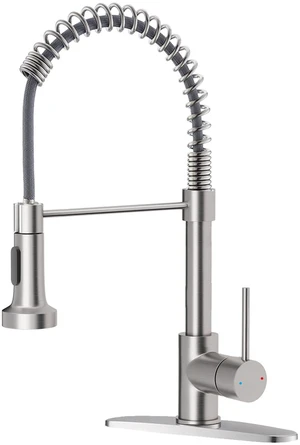 Kitchen Faucet with Pull Down Sprayer Brushed Nickel 1 Handle Spring Sink Faucets, Lead-Free Stainless Steel, 1 or 3-Hole with Deck Plate,Farmhouse, RV, Bar, Laundry Room Kitchen Faucet with Pull Down Sprayer Brushed Nickel 1 Handle Spring Sink Faucets, Lead-Free Stainless Steel, 1 or 3-Hole with Deck Plate,Farmhouse, RV, Bar, Laundry Room