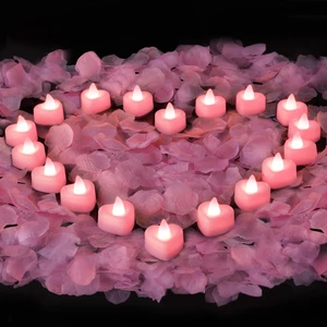 4000 Pieces Pink Artificial Rose Petals with 50 Pink Heart LED Tea Lights, Rose Petals and Candles Set for Proposal, Anniversary, Romantic Night, Wedding Decor 4000 Pieces Pink Artificial Rose Petals with 50 Pink Heart LED Tea Lights, Rose Petals and Candles Set for Proposal, Anniversary, Romantic Night, Wedding Decor