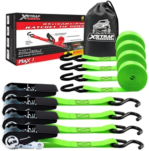 4-PK Ratchet Tie Down Straps, 1" x 10ft Cargo Strap, Green 900 Lbs Break Strength Securing Straps with S-Hook for UTV, ATV, Pickup,Truck, Moving Appliances, Lawn Equipment 4-PK Ratchet Tie Down Straps, 1" x 10ft Cargo Strap, Green 900 Lbs Break Strength Securing Straps with S-Hook for UTV, ATV, Pickup,Truck, Moving Appliances, Lawn Equipment