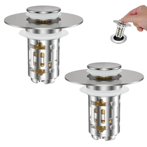 2 Pack Bathroom Sink Drain Strainer, 3 in 1 Pop Up Stopper Universal Hair Catcher Sink Plug for 1.1''-2.36'' Hole, Removable Stainless Steel Filter Basket, Brass Core, Brushed Nickel 2 Pack Bathroom Sink Drain Strainer, 3 in 1 Pop Up Stopper Universal Hair Catcher Sink Plug for 1.1''-2.36'' Hole, Removable Stainless Steel Filter Basket, Brass Core, Brushed Nickel