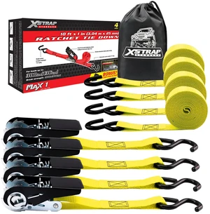 4-PK Ratchet Tie Down Straps, 1" x 10ft Cargo Strap, Yellow 900 Lbs Break Strength Securing Straps with S-Hook for UTV, ATV, Pickup,Truck, Moving Appliances, Lawn Equipment 4-PK Ratchet Tie Down Straps, 1" x 10ft Cargo Strap, Yellow 900 Lbs Break Strength Securing Straps with S-Hook for UTV, ATV, Pickup,Truck, Moving Appliances, Lawn Equipment