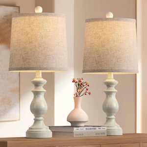 Traditional Table Lamp Set of 2, Rustic Farmhouse Table Lamps for Living Room Bedroom, 22" Bedside Desk Lamps Vintage Nightstand Lamps with Linen Shades, Antique White Traditional Table Lamp Set of 2, Rustic Farmhouse Table Lamps for Living Room Bedroom, 22" Bedside Desk Lamps Vintage Nightstand Lamps with Linen Shades, Antique White