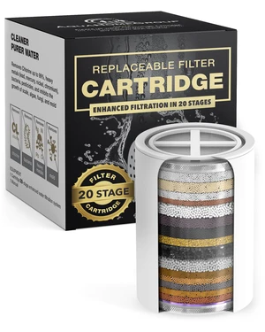 20-Stage Filter Replacement Cartridge, No Housing, Fits 15/20 shower filter cartridge, reduces chlorine heavy metals sediment, Vitamin C and E, supports skin hair nails, no housing 20-Stage Filter Replacement Cartridge, No Housing, Fits 15/20 shower filter cartridge, reduces chlorine heavy metals sediment, Vitamin C and E, supports skin hair nails, no housing