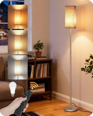 64.2'' Dimmable Floor Lamp for Living Room with Remote and Foot Switch, Corner Floor Lamp for Bedroom, Includes 10W A19 Bulb, Modern Standing Tall Lamp, ETL Listed Silver and Beige SE17LD05 64.2'' Dimmable Floor Lamp for Living Room with Remote and Foot Switch, Corner Floor Lamp for Bedroom, Includes 10W A19 Bulb, Modern Standing Tall Lamp, ETL Listed Silver and Beige SE17LD05