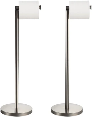 Toilet Paper Holder Brushed Nickel 2 Pack Standing On Floor, Tissue Holder with Reserve Storage Paper Rolls, Free-Standing Toilet Paper Holder Brushed Nickel 2 Pack Standing On Floor, Tissue Holder with Reserve Storage Paper Rolls, Free-Standing
