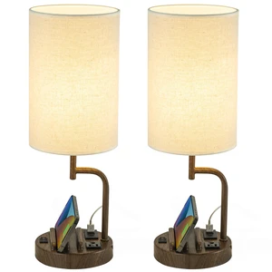 Table Lamp with 3 USB Charging Ports, Modern Desk Lamp with AC Outlet and Phone Stands, Perfect Bedside Lamp for Bedroom, Living Room, Office (Pack of 2), Walnut Table Lamp with 3 USB Charging Ports, Modern Desk Lamp with AC Outlet and Phone Stands, Perfect Bedside Lamp for Bedroom, Living Room, Office (Pack of 2), Walnut
