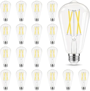 LED Edison Bulbs 60 watt Equivalent Dimmable, E26 Bulb Cool White 4000K ST58 Vintage Light Bulbs, 90+ CRI, 6W 600LM, E26 Medium Base, Clear Glass, 18 Pack LED Edison Bulbs 60 watt Equivalent Dimmable, E26 Bulb Cool White 4000K ST58 Vintage Light Bulbs, 90+ CRI, 6W 600LM, E26 Medium Base, Clear Glass, 18 Pack