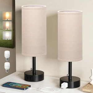 Beige Bedside Table Lamps Set of 2 - Bedroom Lamp for Desk, AC Outlet 3CCT(3000K/4000K/5000K), LED Bulbs Included, Beige Fabric Lampshade, 14in Small Lamp for Nightstand, Guest Room, Living Room Beige Bedside Table Lamps Set of 2 - Bedroom Lamp for Desk, AC Outlet 3CCT(3000K/4000K/5000K), LED Bulbs Included, Beige Fabric Lampshade, 14in Small Lamp for Nightstand, Guest Room, Living Room