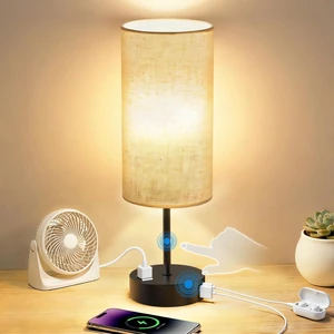 Table Lamp for Bedroom, High-Sensitivity Touch, AC Outlet, USB A+C 3-Level Dimmable Bedside Lamp with Eye-Care LED Bulb, Ideal Nightstand Lamp for Bedroom, Reading, Living Room (Beige&Black) Table Lamp for Bedroom, High-Sensitivity Touch, AC Outlet, USB A+C 3-Level Dimmable Bedside Lamp with Eye-Care LED Bulb, Ideal Nightstand Lamp for Bedroom, Reading, Living Room (Beige&Black)
