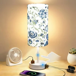 Table Lamp, Dimmable Touch, AC Outlet, USB A+C (Printed&White) 3-Way Dimmable, Small Touch Lamp with Eye-Care LED Bulb, Ideal Bright Lighting Bedside Lamps for Nightstand, Bedroom, Reading Table Lamp, Dimmable Touch, AC Outlet, USB A+C (Printed&White) 3-Way Dimmable, Small Touch Lamp with Eye-Care LED Bulb, Ideal Bright Lighting Bedside Lamps for Nightstand, Bedroom, Reading
