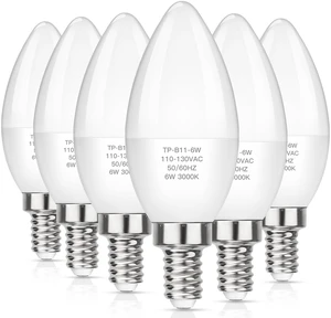 E12 LED Candelabra Light Bulbs 60W Equivalent, Soft White 3000K 600 Lumens Chandelier Bulb, 6W B11 Candle Base, Non-Dimmable, Pack of 6 E12 LED Candelabra Light Bulbs 60W Equivalent, Soft White 3000K 600 Lumens Chandelier Bulb, 6W B11 Candle Base, Non-Dimmable, Pack of 6