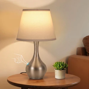 16.1" Touch Table Lamp for Nightstand, 3 Way Dimmable Small Bedroom Lamp Touch Control, Bulb Included, Silver Bedside Lamps for Desk, Night Stands, Living Room, End Table, Corded 16.1" Touch Table Lamp for Nightstand, 3 Way Dimmable Small Bedroom Lamp Touch Control, Bulb Included, Silver Bedside Lamps for Desk, Night Stands, Living Room, End Table, Corded