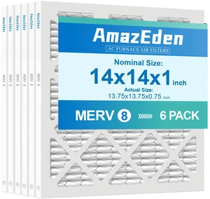 14x14x1 AC Air Filter 6 Pack MERV 8 Dust Defense Pleated Filter HVAC Furnace Replacement Filters for Home MPR 600 FPR 5 (Actual Size: 13.75x13.75x0.75 Inches) 14x14x1 AC Air Filter 6 Pack MERV 8 Dust Defense Pleated Filter HVAC Furnace Replacement Filters for Home MPR 600 FPR 5 (Actual Size: 13.75x13.75x0.75 Inches)