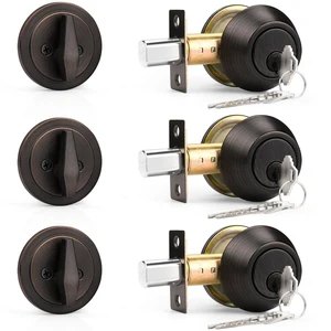 Keyed Alike Single Cylinder Deadbolts Oil Rubbed Bronze(Combo Packs), One Side Keyed Deadbolts 3 Keys Interior& Exterior Door Lock for Entrance Lock and Front Gate, 3 Pack Keyed Alike Single Cylinder Deadbolts Oil Rubbed Bronze(Combo Packs), One Side Keyed Deadbolts 3 Keys Interior& Exterior Door Lock for Entrance Lock and Front Gate, 3 Pack