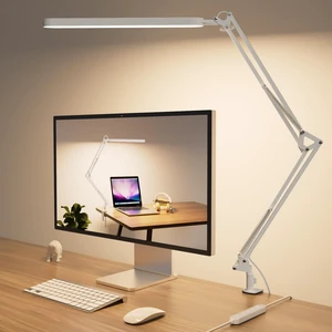 Led Desk Lamp - 31.5" Desk Light - 5 Color Modes X 11 Brightness Levels - Adjustable Swing Arm - Timmer & Memory Function - 12W Study Lamp - White Led Desk Lamp - 31.5" Desk Light - 5 Color Modes X 11 Brightness Levels - Adjustable Swing Arm - Timmer & Memory Function - 12W Study Lamp - White