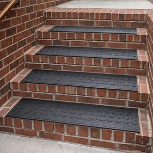 Outdoor Rubber Stair Treads Coin Heavy-Duty Non-Slip Stair Mats Best Grip on Concrete, Brick & Textured Step Fastening Recommended for Wooden & RV Steps, Pack of 5 Outdoor Rubber Stair Treads Coin Heavy-Duty Non-Slip Stair Mats Best Grip on Concrete, Brick & Textured Step Fastening Recommended for Wooden & RV Steps, Pack of 5