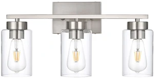 3-Light Bathroom Vanity Light, Modern Brushed Nickel Wall Lights with Clear Glass Shades, Bathroom Wall Sconce Lamp for Mirror Living Room Bedroom Hallway 3-Light Bathroom Vanity Light, Modern Brushed Nickel Wall Lights with Clear Glass Shades, Bathroom Wall Sconce Lamp for Mirror Living Room Bedroom Hallway