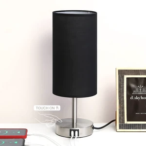 Bedside Lamp with USB Port - Touch Control Table Lamp for Bedroom Wood 3 Way Dimmable Nightstand Lamp with Round Black Shade for Living Room, Dorm, Home Office (LED Bulb Included) (Blacl2) Bedside Lamp with USB Port - Touch Control Table Lamp for Bedroom Wood 3 Way Dimmable Nightstand Lamp with Round Black Shade for Living Room, Dorm, Home Office (LED Bulb Included) (Blacl2)