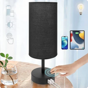 Bedside Lamp with USB Port - Touch Control Table Lamp for Bedroom 3 Way Dimmable Nightstand Lamp with Round Black Fabric Shade for Living Room, Dorm, Home Office (LED Bulb Included) Bedside Lamp with USB Port - Touch Control Table Lamp for Bedroom 3 Way Dimmable Nightstand Lamp with Round Black Fabric Shade for Living Room, Dorm, Home Office (LED Bulb Included)