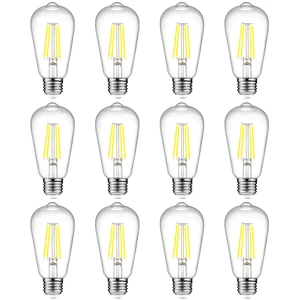 Vintage LED Edison Bulbs, 6W, Equivalent 60W, Non-Dimmable, Daylight 5000K, 700Lumens, ST58 Antique LED Filament Bulbs with 80+ CRI, E26 Medium Base, Clear Glass, Pack of 12 Vintage LED Edison Bulbs, 6W, Equivalent 60W, Non-Dimmable, Daylight 5000K, 700Lumens, ST58 Antique LED Filament Bulbs with 80+ CRI, E26 Medium Base, Clear Glass, Pack of 12