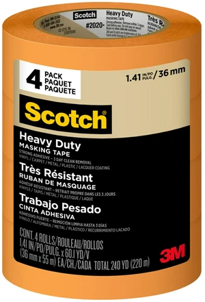 Heavy Duty Painter's Tape, 4 Rolls, 1.41 in x 60.1 yd, for Use On Vinyl, Carpet, Metal, & Plastic, Indoor & Outdoor Masking Tape, Bonds Aggressively, 3-Day Clean Removal (2020+-36AP4) Heavy Duty Painter's Tape, 4 Rolls, 1.41 in x 60.1 yd, for Use On Vinyl, Carpet, Metal, & Plastic, Indoor & Outdoor Masking Tape, Bonds Aggressively, 3-Day Clean Removal (2020+-36AP4)