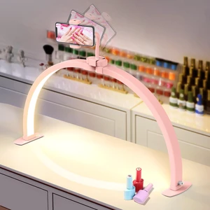 Half Moon Light for Nail Desk: 29" Foldable Nail Light for Desk Arch Nail Tech Light with Phone Holder for Beginner - 3 Color Modes & 10 Brightness for Manicure Salon-Pink Half Moon Light for Nail Desk: 29" Foldable Nail Light for Desk Arch Nail Tech Light with Phone Holder for Beginner - 3 Color Modes & 10 Brightness for Manicure Salon-Pink