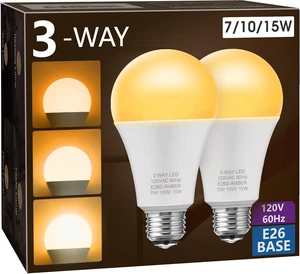 Amber Light Bulb 3 Way LED Light Bulbs 50 100 150W Equivalent A19 2 Pack, 1800K Amber Warm Bulbs, Perfect for Reading, Three Way A19 E26 Medium Base Amber Light Bulb 3 Way LED Light Bulbs 50 100 150W Equivalent A19 2 Pack, 1800K Amber Warm Bulbs, Perfect for Reading, Three Way A19 E26 Medium Base