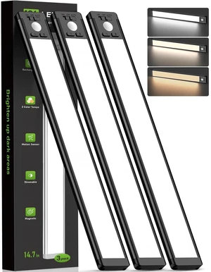 14.7inch Under Cabinet Lighting, Wireless Motion Sensor Light,3 Pack 3 Color Temps, Rechargeable, 2200mAh, Dimmable, Magnetic, LED Closet Light, Under Counter Lights for Kitchen, Stairs, Hallway 14.7inch Under Cabinet Lighting, Wireless Motion Sensor Light,3 Pack 3 Color Temps, Rechargeable, 2200mAh, Dimmable, Magnetic, LED Closet Light, Under Counter Lights for Kitchen, Stairs, Hallway
