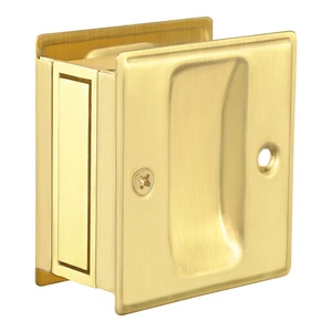 4 Pack Privacy Pocket Door Pull Without Switch Plate - Replace Old Or Damaged Passage Sliding Hardware No Lock Quickly and Easily, 2-3/4x2-1/2, for 1-3/8 Thickness Door, Brushed Brass 4 Pack Privacy Pocket Door Pull Without Switch Plate - Replace Old Or Damaged Passage Sliding Hardware No Lock Quickly and Easily, 2-3/4x2-1/2, for 1-3/8 Thickness Door, Brushed Brass